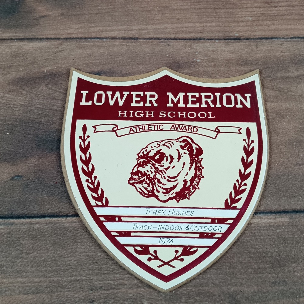 Vintage 1974 Lower Merion High School Track Athletic Award Terry Hughes Plaque